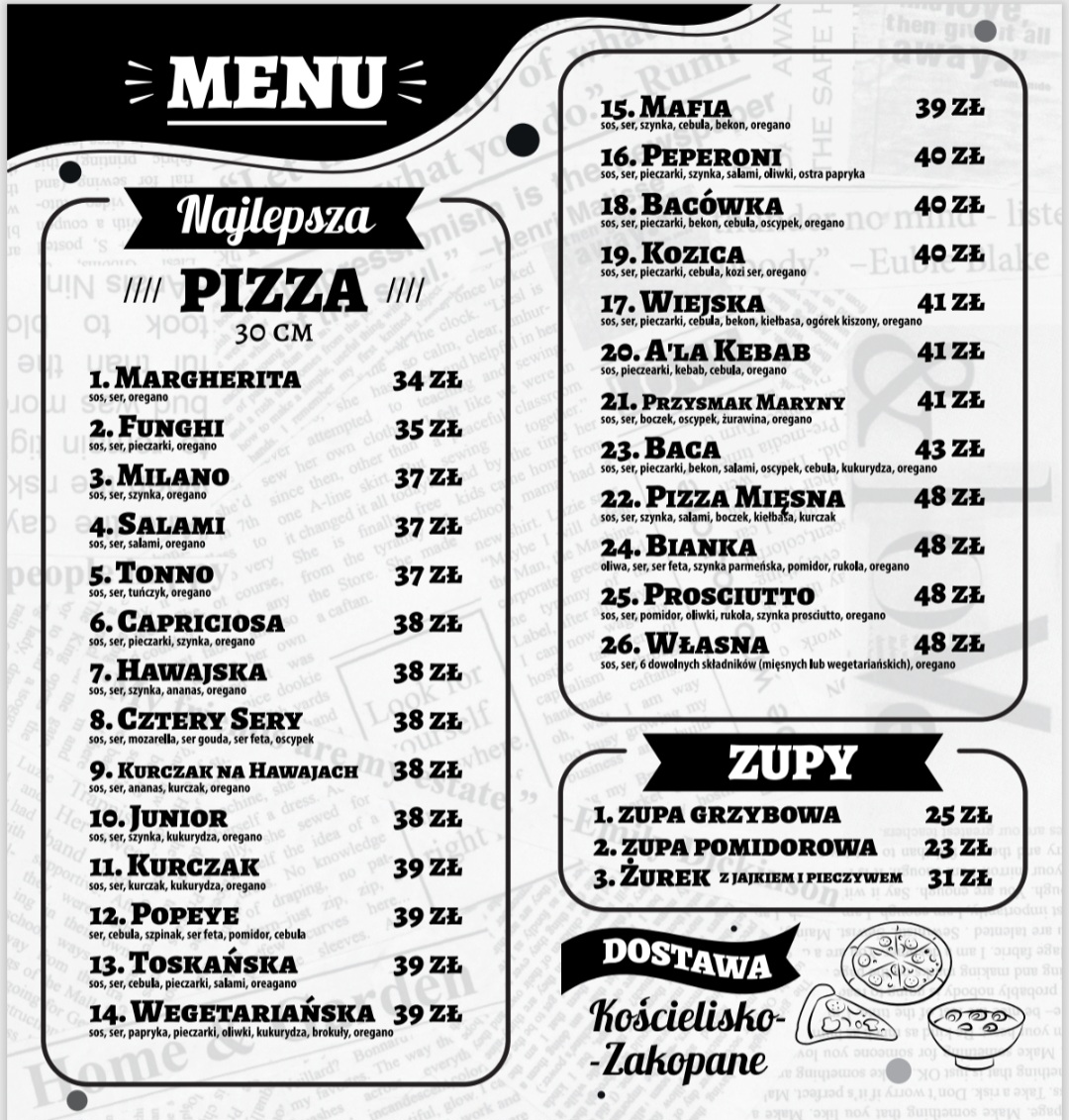 menu pizza zakopane good food